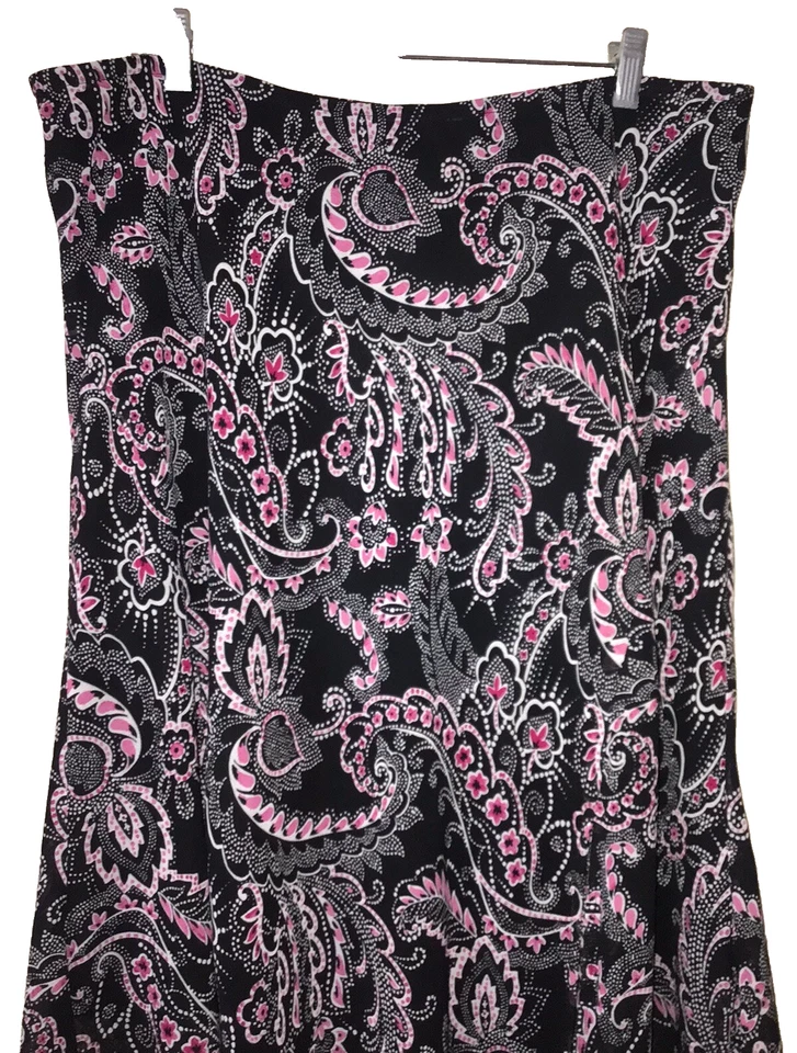 Falda Lane Bryant Mujer 18 20 Cintura Elástica Dobladillo Asimétrico Negro Rosa Paisley Foto 3 de 4