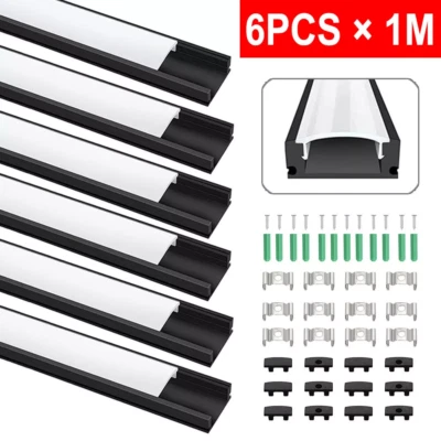 6 Pack LED Aluminium Channel Profile 3.3ft Extrusion Diffuser Strip Lights Cover