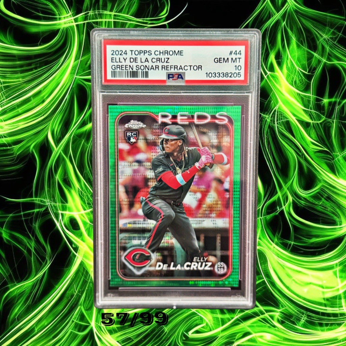 2024 Topps Chrome - Elly De La Cruz #44 Green Sonar Refractor /99 (RC)