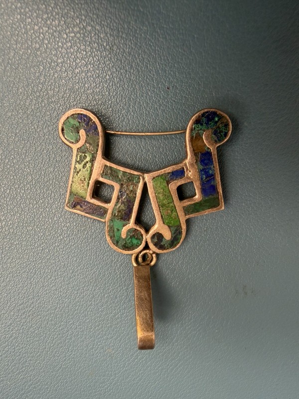 925 Sterling TAXCO Mexico #128 Los Castillo Mosaico Azteca Brooch 11.8G