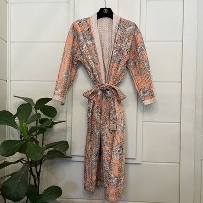 Coral And Cream Indian Khadi Bath Robe Size Small / Medium