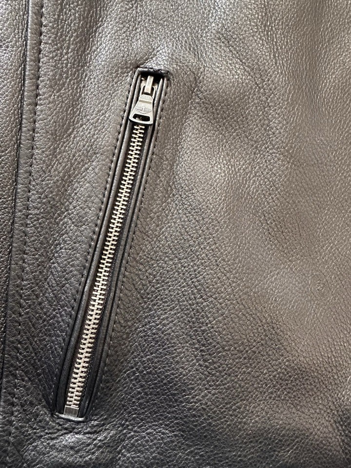 Dockers Black Genuine Leather Full Zip Racer Biker Jacket Mens Size M ...