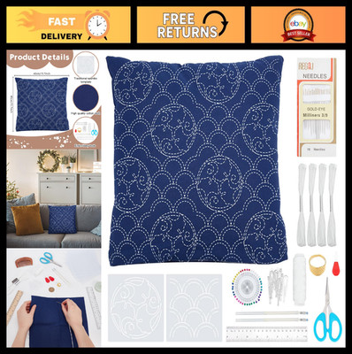 DIY Sashiko Pillowcase Set - Japanese Embroidery Kit with Instructions, 40x40cm