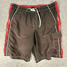 Speedo Board Shorts XL Brown Mens Cargo Pocket Swim Trunks Red Tribal Stripes