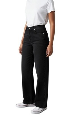 MNG Womens High-Waisted Black Washed Wide-Leg Denim Jeans Size 4 NEW WITHOUT TAG