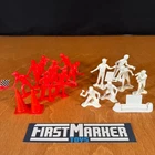 Vintage Marx Race Car Pit Crew Figures - Red & White Racing Set w/ Flags & Cones