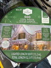 NEW Holiday Time 500-Count COOL WHITE LED Icicle Lights with White Wire