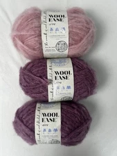 Lot Of 3 Skeins Of Lion Brand Yarns Wool Ease Aire 1 “Cotton Candy” & 2 “Lilac”