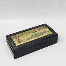 Scatola Cofanetto Vintage in Legno Laccato - Paesaggio Invernale Dipinto - 20 cm