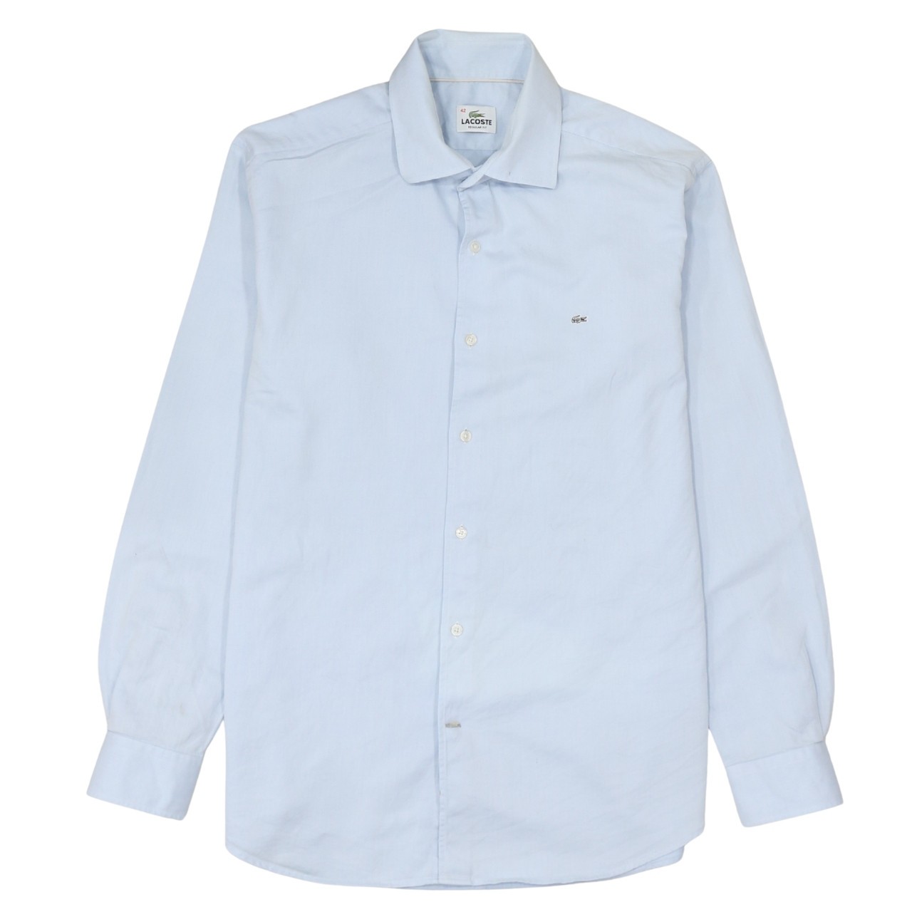 Lacoste Mens Shirt Light Blue Cotton Long Sleeve Embroidered Croc Logo Dress M