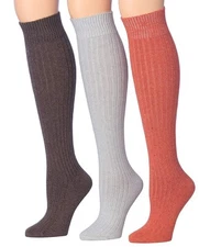 Tipi Toe 3-Pair Women's Wool Blend Ribbed Ragg Over-Calf Boot Socks
