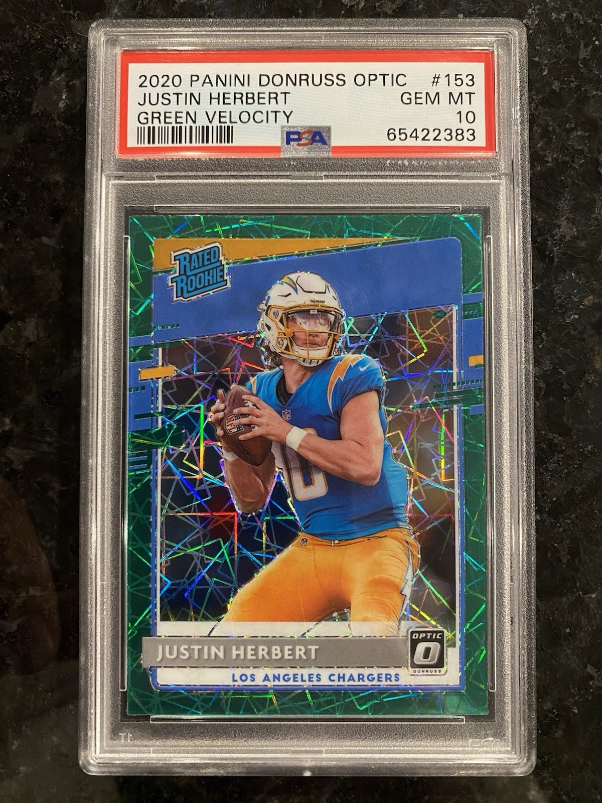 2020 Panini Donruss Optic #153 Justin Herbert Green Velocity PSA 10 Chargers RC