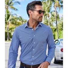 Collars  Co Mens Size Medium Apex Dress Shirt Navy Sky Gingham Stretch NEW