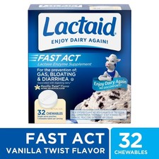 Fast Acting Lactose Intolerance Relief Chewable Tablets Vanilla Flavor 32 Single