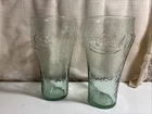 Coca-Cola Vintage Glass Pebbled Texture Set of 2 Green Bell Shape