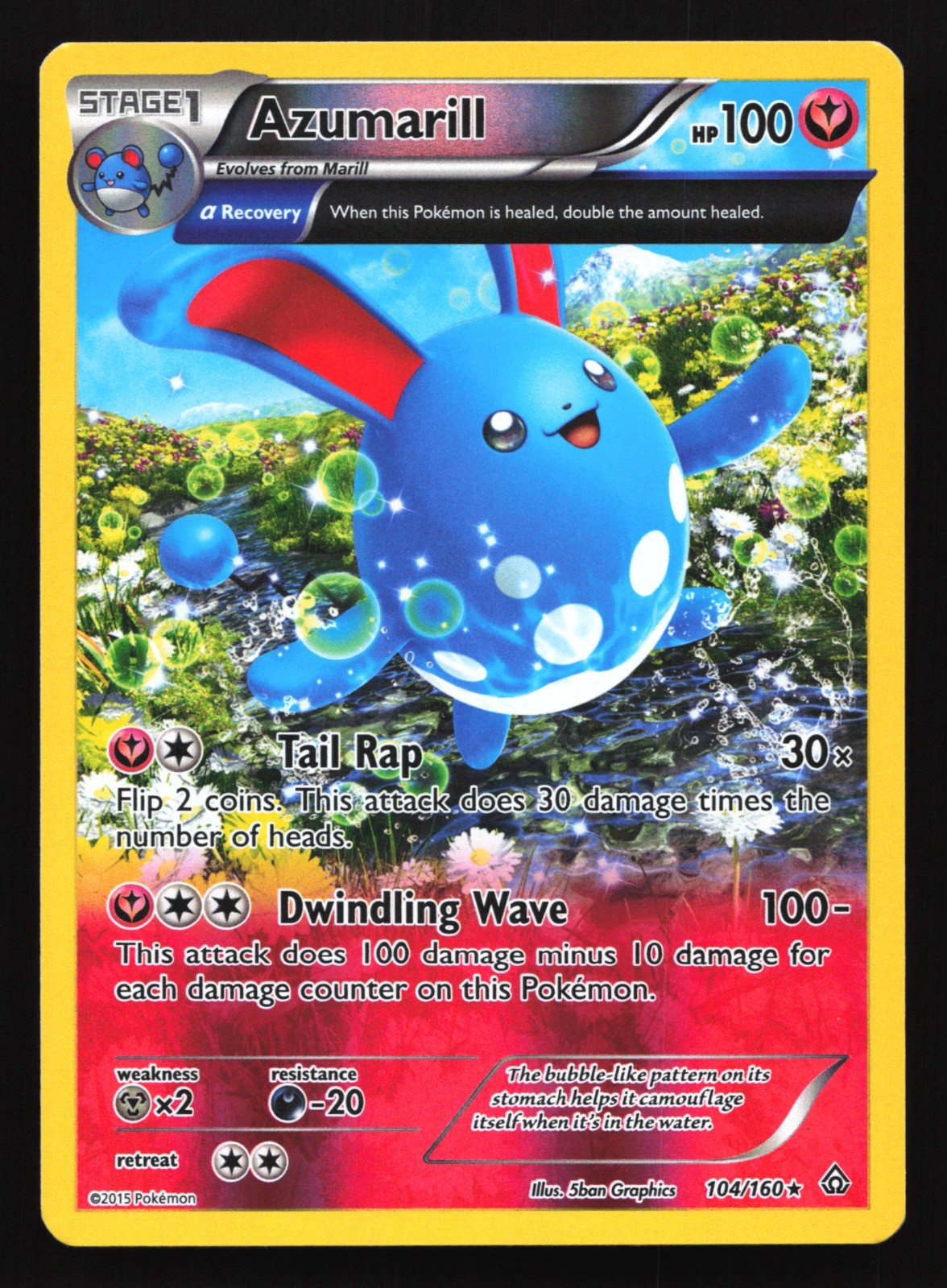 Pokemon Azumarill (Alpha) 104/160 Primal Clash Reverse Holo Rare LP