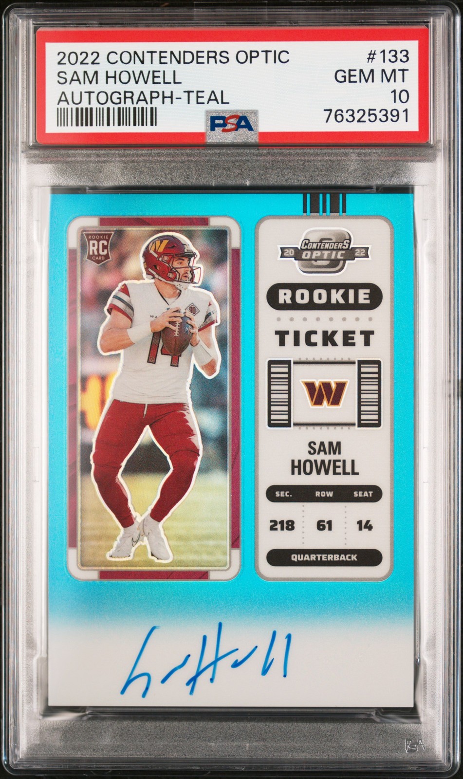2022 CONTENDERS OPTIC AUTO-TEAL #133 SAM HOWELL 93/99 PSA 10