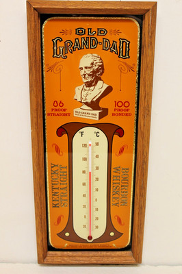 Vintage Old Grand-Dad Bourbon Whiskey Framed Thermometer Advertising Sign