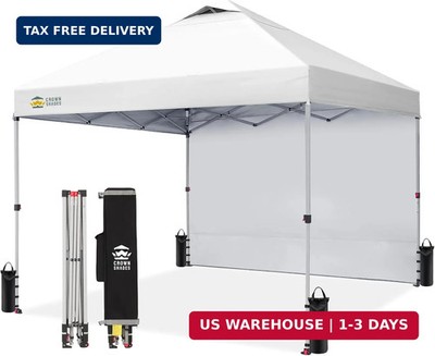 CROWN SHADES 10x10 Pop Up Canopy with 1 Side Wall - Beach Tent with One Push Set