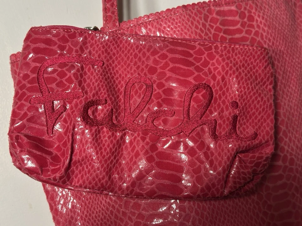 Bolso de Mano Fatto a Mano por Carlos Falchi Rosa Caliente Pitón Estampado Forro Floral Foto 3 de 4