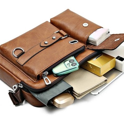 Men's Shoulder Messenger Bag PU Handbag Business Crossbody Bag Briefcase