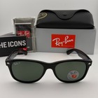 Ray-Ban New Wayfarer Sunglasses RB2132 901/58 Gloss Black Polarized 55mm NEW