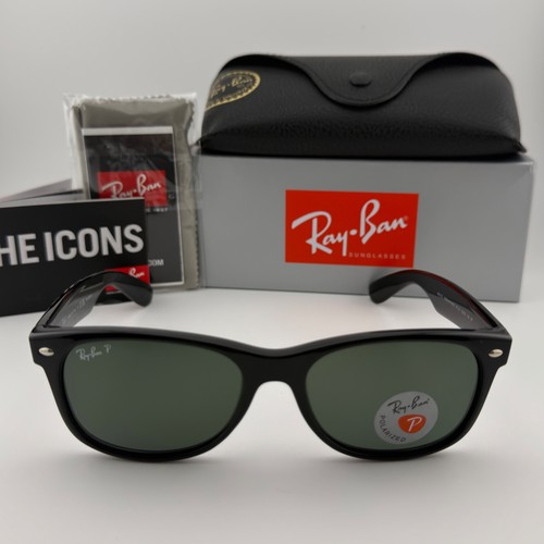 Ray-Ban New Wayfarer Sunglasses RB2132 901/58 Gloss Black Polarized 55mm NEW