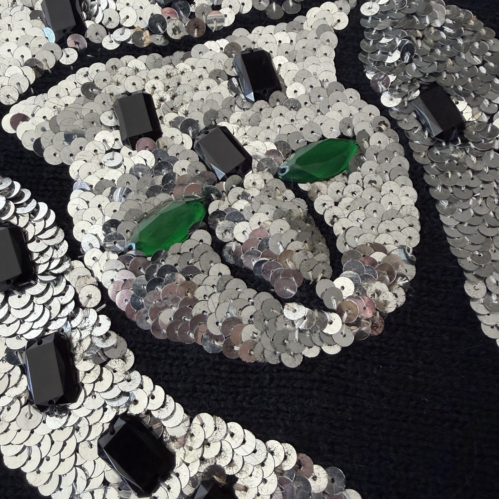 Sequin Leopard Cat Sweater Medium Embellished Nov… - image 13