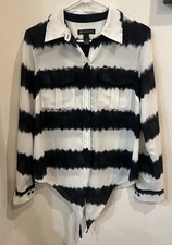 I.N.C International Concepts Long Sleeve Blouse Size 6 Small Black And White INC