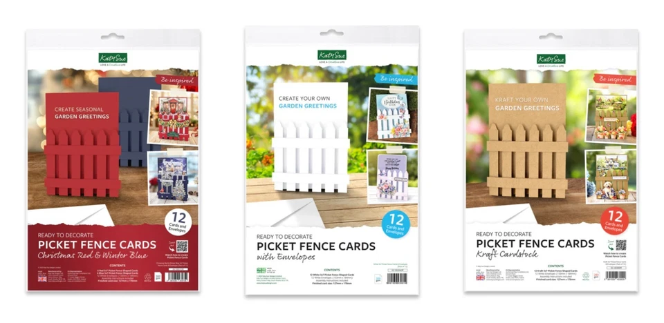 Katy Sue 5x7 Picket Fence Cards & Envelopes - Pack of 12 - CHOOSE