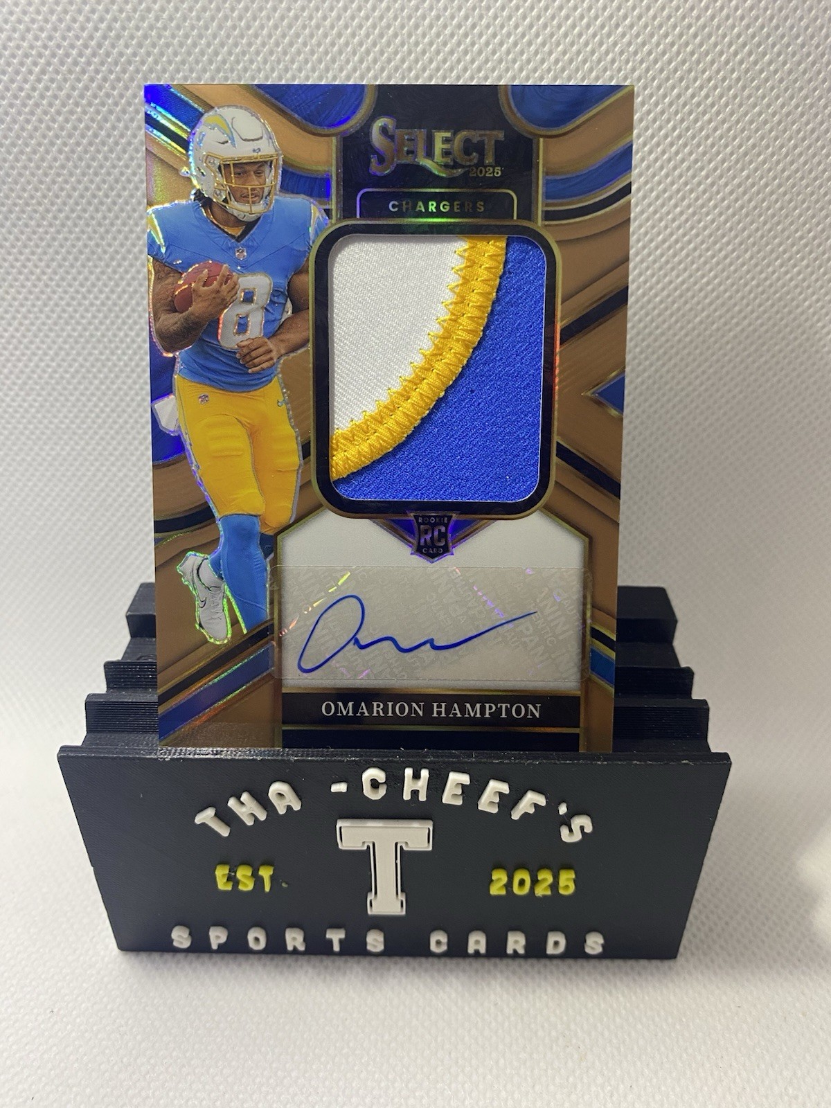 Panini 2025 Select Omarion Hampton Chargers JRS-OHN RC Auto Mem Copper /49