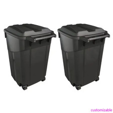 2 PCS 45 Gallon Heavy Duty Plastic Garbage Cans Trash Cans Rubbish Bin Attached