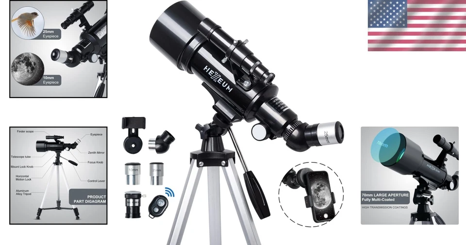 70mm Aperture 500mm Refractor Telescope for Kids & Adults - Stargazing Made Easy - Image 2 of 4