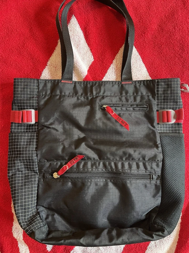 Bolso de Hombro Vintage Esprit Y2K Bolso de Mano/Deportes/Libro Negro/Rojo Ripstop Nylon Foto 3 de 4