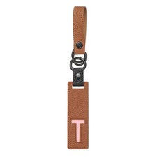 Initial Letter Keychain, PU Leather Alphabet Keychain Brown Letter-T 