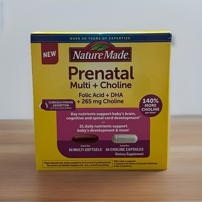 Nature Made Prenatal Multi Choline Folic Acid DHA 60+60 Count EXP 9/2025+ NEW