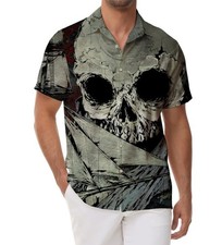 3D Graphic Design Button Short Sleeve Tropical Vacation Sea Shirt Men's Fun Hawa