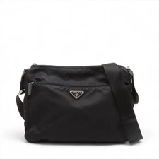 Prada Tessuto nylon x leather Shoulder bag Black 1BC421