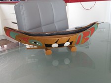 Native N. W. American Indian Paddling Canoe,  Resin Model Hand Painted, 28cm