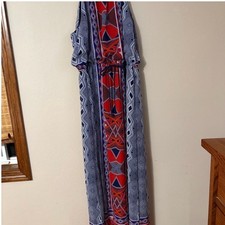 Nine West Womens Geometric Print Maxi Dress Red Navy Blue Size 16 4th of July