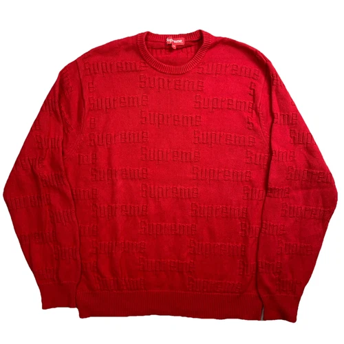 Pull tricoté logo surélevé suprême AOP col rond homme XL rouge imprimé intégral 3D