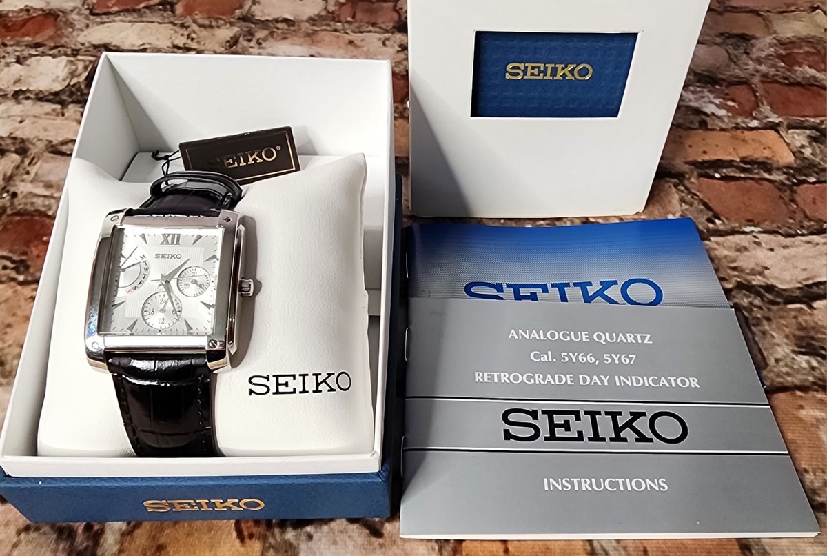 【美品】セイコー レトログラード クォーツ【5Y66-0AC0】【稼働品】メンズ SEIKO 5Y66-0AC0 Day / Date Tank Square Quartz Men's Watch
