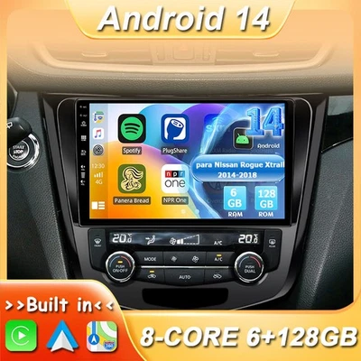 Autoradio Para Nissan Rogue Xtrail 2014-2018 Android 14 Navi GPS WIFI 6GB+128GB - Imagen 1 de 4