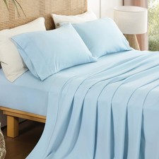 Kids Sheet Set Twin Size Sky Blue 16 Inch Deep Pocket Microfiber Breathable