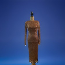 NWOT ASOS Design Sequin Long Sleeve Open Back Long Dress Bronze Size 2 Tall