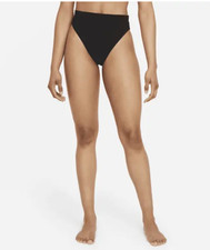 NEW Nike Swim Essentials Black High Waisted Lined Bikini Bottom Large Textured