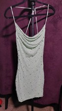 Windsor Green Mesh Beaded Sequin Cowl Neck Mini Slip Dress Party Size S