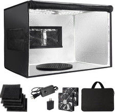 Airbrush Spray Booth Portabe - with LED Lights Turntable  Dual Exhaust Fans   F