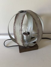 Silver Metal Orb Table Lamp w/ Wood Base, Corded Power, Inline Switch, 9 in