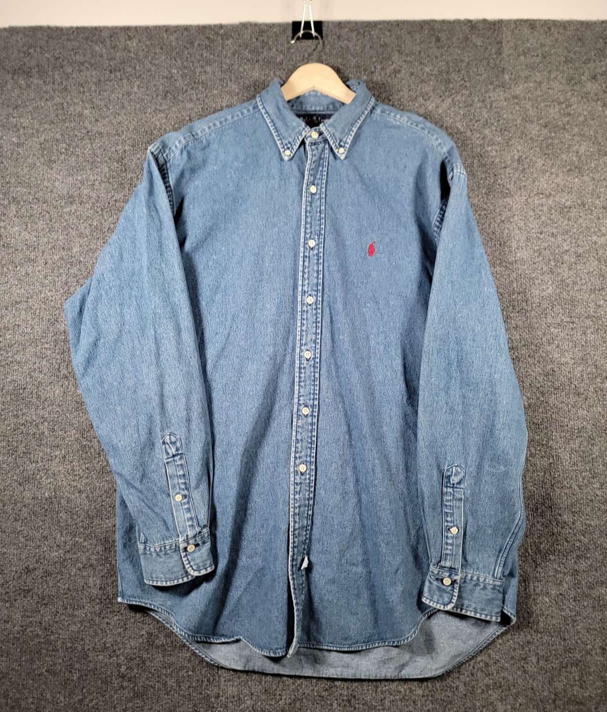 Vintage Polo Ralph Lauren Shirt Mens Large Blue Denim Jean Button Up Heavyweight